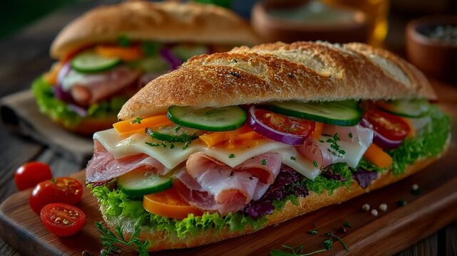 Delicious sub sandwich loaded with fresh ingredients
