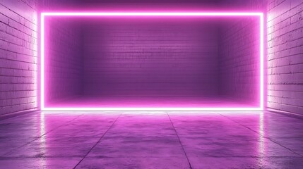 A neon glowing rectangular frame highlights an interior space