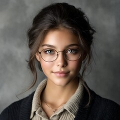 Portrait of a Young Woman with Glasses and a Cardigan