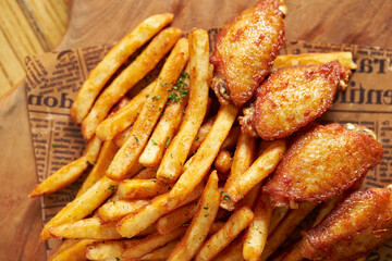 Chicken wings and French fries