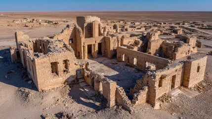 Aerial View Of Desolate Ancient Ruins In Desert