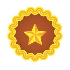 Golden wavy badge with a 3D star in the center. Ideal for excellence awards, certificates, premium recognition, branding elements, or luxury labels. Editable vector illustration.