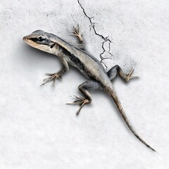 A Small Reptile With Stripes Clinging to a Textured White Wall