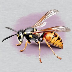 Detailed Illustration of a Yellow Jacket Wasp Insect on a Textured Background