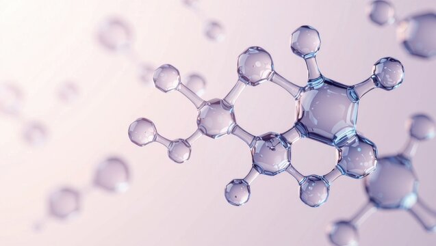 Salicylic acid molecule depicted with a sharp-edged transparent structure, soft icy-blue color, set against a minimalistic pure white background for an acne care science aesthetic.