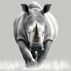 Powerful White Rhinoceros Charging Forward Majestic African Wildlife Creature