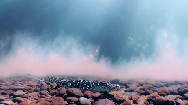 Croc in misty shallows