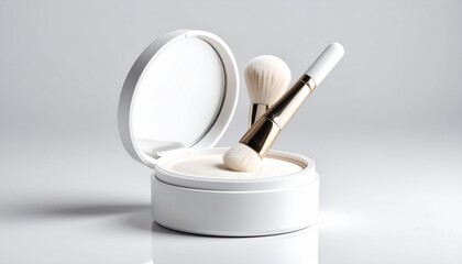 White Powder Makeup Compact with Brush, Beauty Product for Face