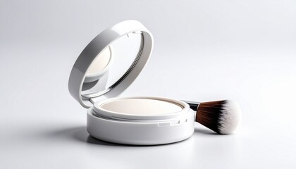 White Powder Makeup Compact with Brush, Beauty Product for Face and Cosmetic Application