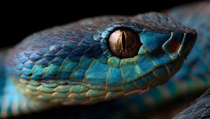 Fototapeta premium Close up of the head and neck of blue snake 