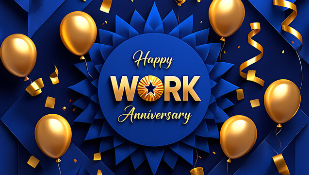 Golden balloons and confetti celebrate work anniversary 2