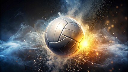 Dynamic Volleyball Soaring Through Fiery, Smoky Atmosphere, Capturing the Essence of Intense Competition and Unwavering Determination
