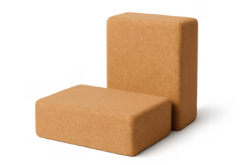 Two cork yoga blocks isolated on transparent background, perfect for supporting and deepening yoga poses