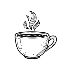 Hand-drawn coffee cup with steam on white background  
