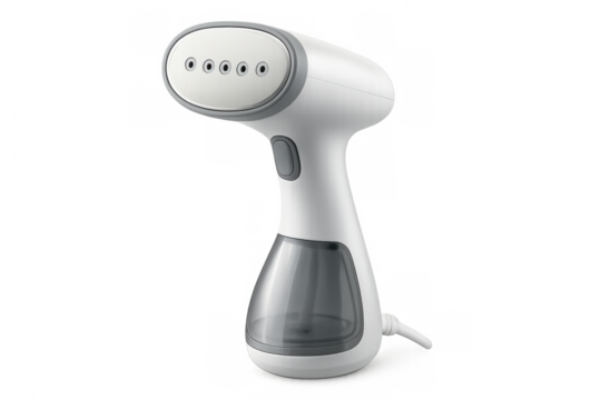 Handheld steamer for clothes isolated on a transparent background, perfect for quick touch-ups and wrinkle removal
