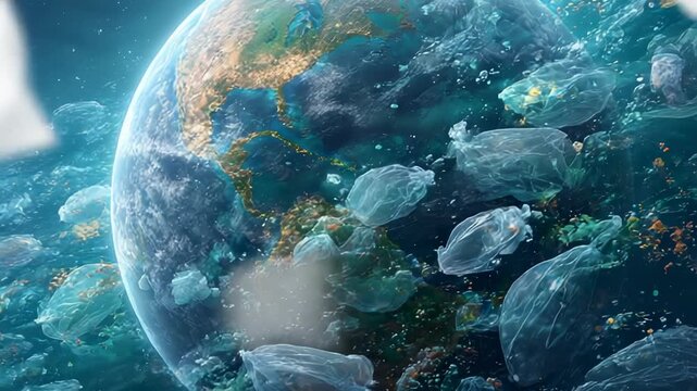Earth surrounded by plastic pollution