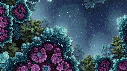 Abstract Floral Fractal Design At Night