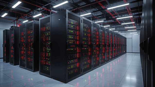 Data center equipped with rows of server racks showcasing the backbone of modern information technology infrastructure
