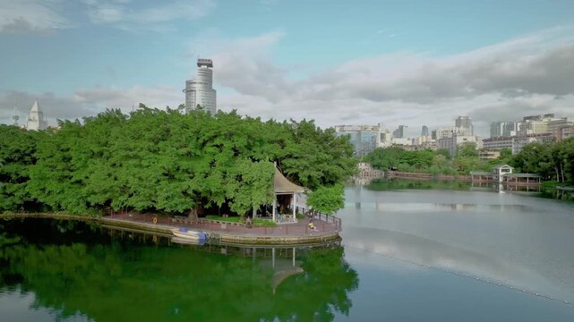 Explore the tranquil beauty of Liuhua Park in Liwan District, Guangzhou City with stunning lake views and lush greenery
