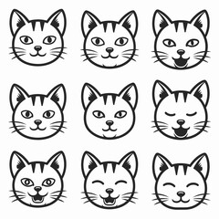 Fototapeta premium Black and white cat icon sheet in various expressions – Perfect for pet apps, merchandise, or animal-themed branding