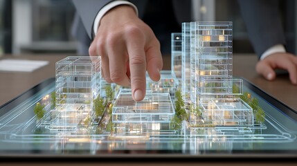 Obraz premium Architectural Design Visualization on Tablet with 3D Model Interaction