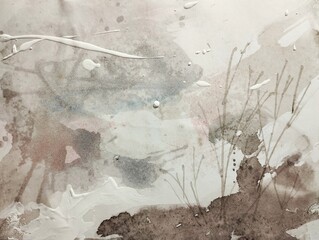 Earthy tone contemporary water color splash abstract painting in natural brown color composition background