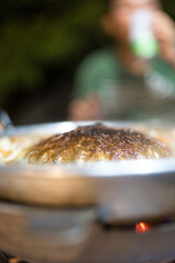 A message of LOVE and shape wood vibrant red hearts. Copy Space. Valentine's Day Background.