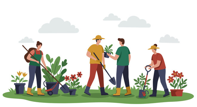 Group of People Gardening Together in a Garden. - Powered by Adobe