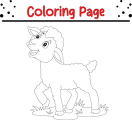 Cute Sheep coloring book page for kids. Farm animal black and white outline