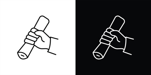 grasping success icon. contain bold graduation icon featuring a hand holding a diploma scroll to symbolize empowerment, completion, academic victory thin line icon. vector illustration
