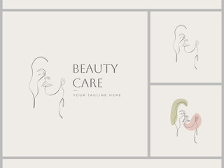 Elegant beauty care logo with minimalist design. Subtle lines for a sophisticated aesthetic for cosmetic and wellness businesses. 