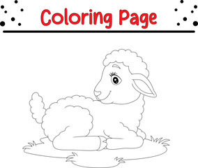 Cute Sheep coloring book page for kids. Farm animal black and white outline