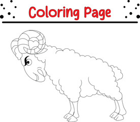 Cute Sheep coloring book page for kids. Farm animal black and white outline