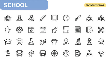 School Icons Editable Stroke Education Line Art Graphics