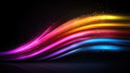 Obraz premium Abstract vibrant multicolored wavy light streaks on dark background