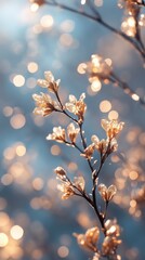 Fototapeta premium Flowering Branch Glowing with Bokeh Lights Festive Spring Background