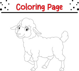 Cute Sheep coloring book page for kids. Farm animal black and white outline