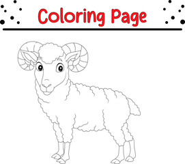 Cute Sheep coloring book page for kids. Farm animal black and white outline