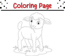 Baby Sheep coloring book page for kids. Farm animal black and white outline