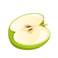Vector Fresh Half Green Apple with Seeds Isolated on White Background.