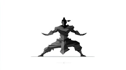 Obraz premium GrayScale Pixel Art Warrior in Action Pose