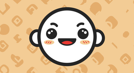 Smiling Cartoon Face with Black Outline and Ears.