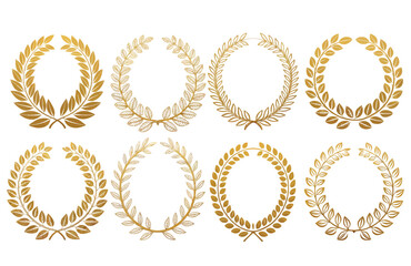 Golden laurel wreath icons in different shapes for awards and achievements

