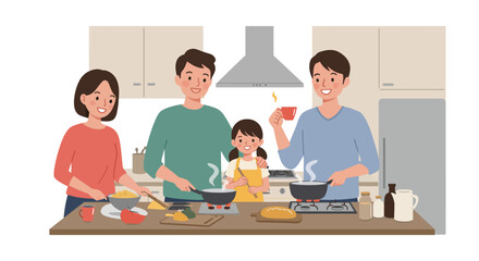 Family Cooking Together in a Kitchen Preparing Food.