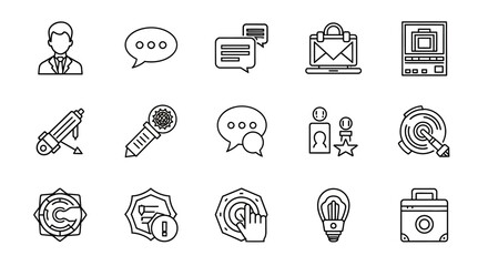 Collection of Black and White Business Icons.