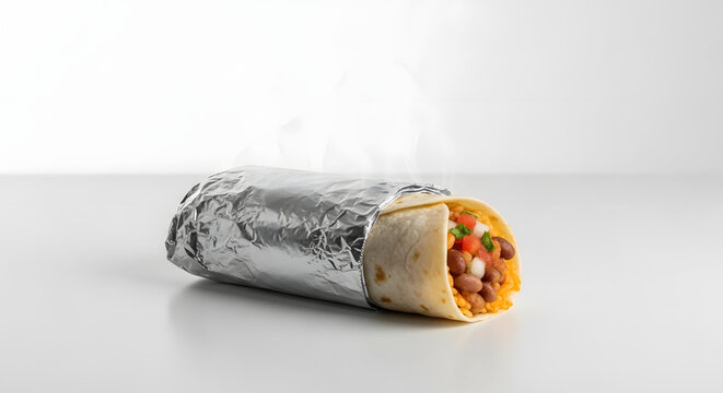 Delicious and Fresh Burrito Wrapped in Foil, Ready to Eat