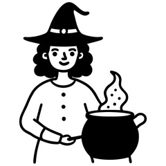 Witch cauldron line art vector illustration  