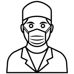 Surgeon with mask line art vector illustration  