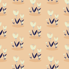 Cute Floral Seamless Pattern on a Peach Background