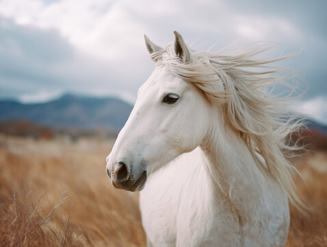 white horse on a meadow